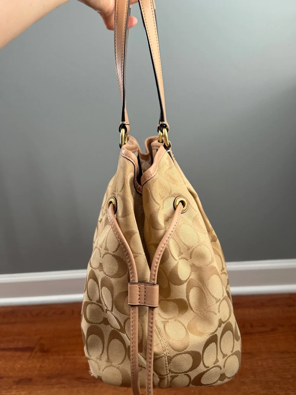Coach Signature Stripe Drawstring Carryall Bag